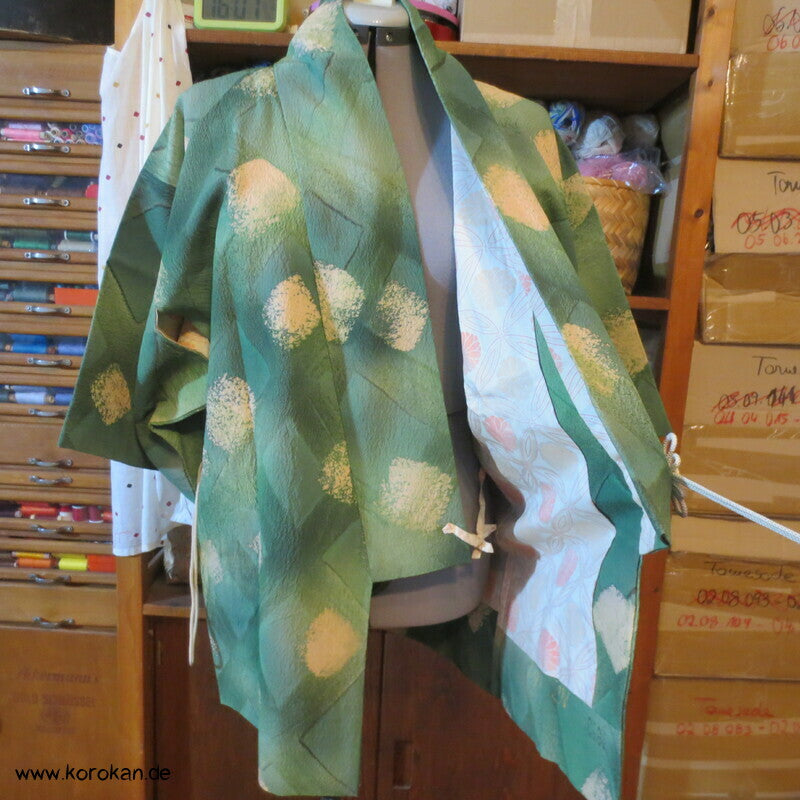 Dochugi Kimono Jacke, grünes diagonales Karo auf Crepe