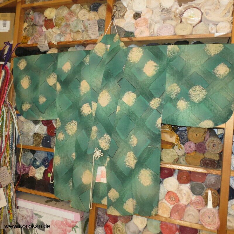 Dochugi Kimono Jacke, grünes diagonales Karo auf Crepe