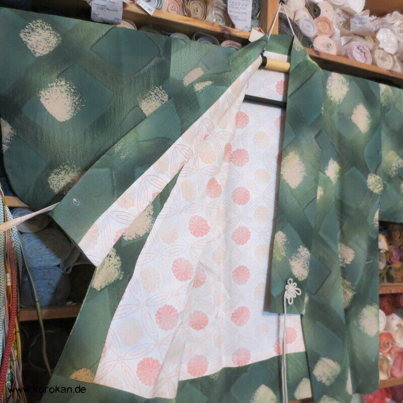 Dochugi Kimono Jacke, grünes diagonales Karo auf Crepe