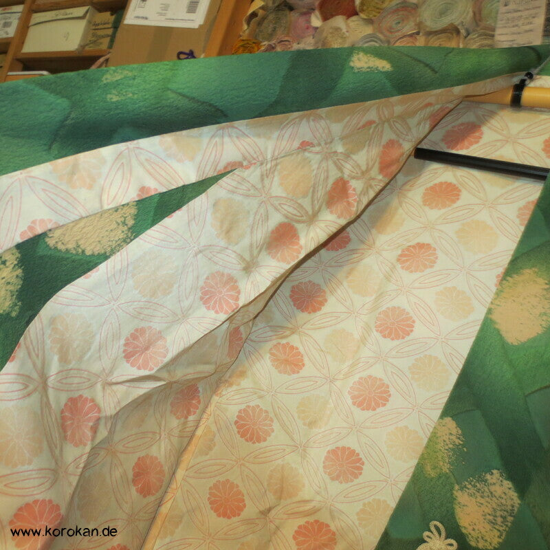 Dochugi Kimono Jacke, grünes diagonales Karo auf Crepe
