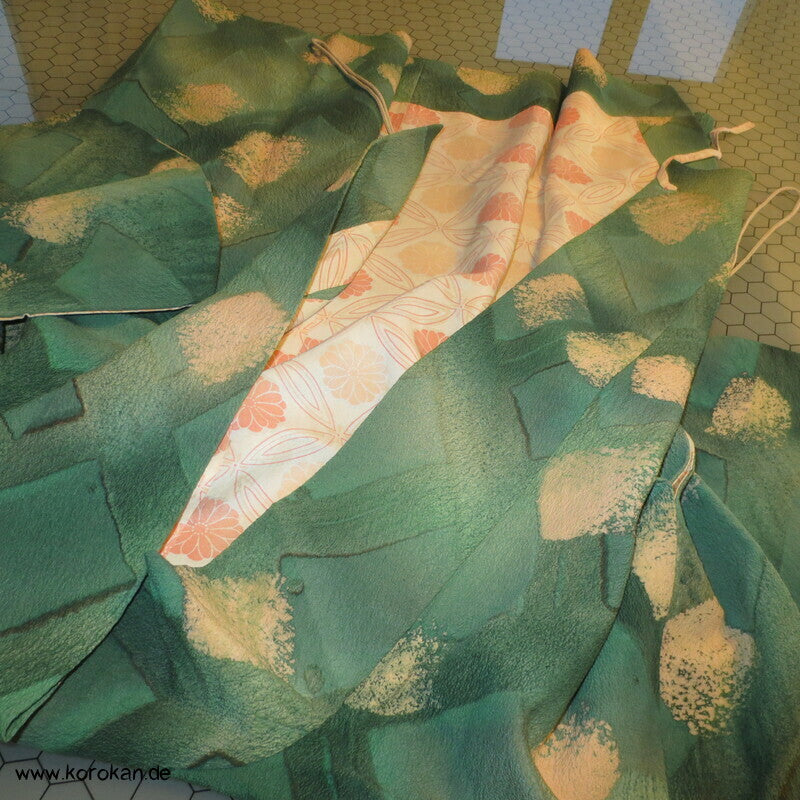 Dochugi Kimono Jacke, grünes diagonales Karo auf Crepe