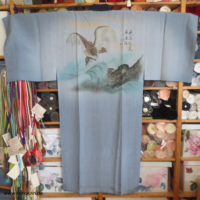 Juban Unterkimono, japanische feine Seide, Seeadler über Wellen