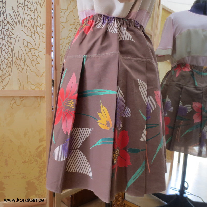 Blüten Yukata Kimono Baumwolle Faltenrock, Gummizug