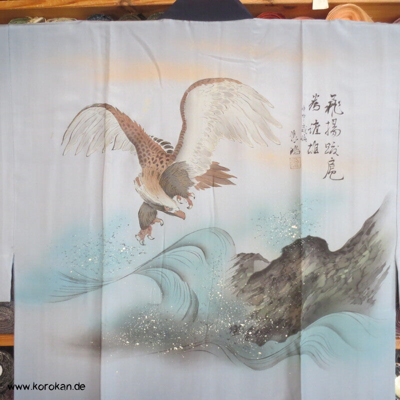 Juban Unterkimono, japanische feine Seide, Seeadler über Wellen