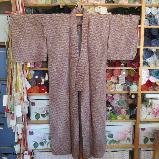 Rautennetz antiker Hitoe Komon Kimono, stark gekreppte Seide
