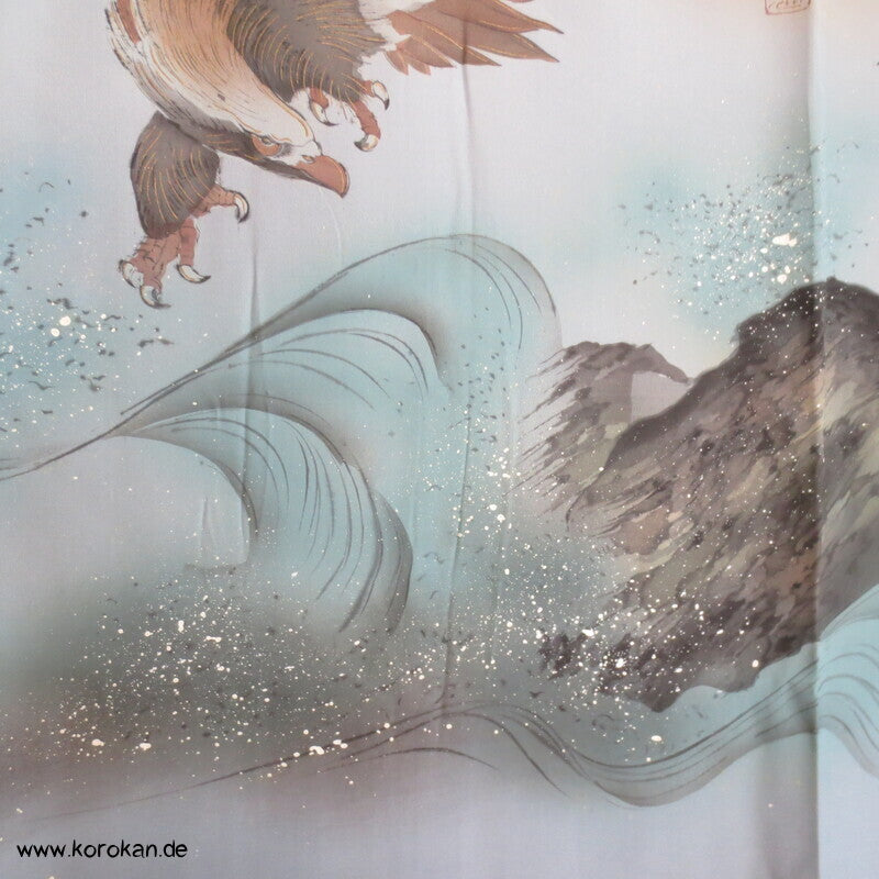 Juban Unterkimono, japanische feine Seide, Seeadler über Wellen