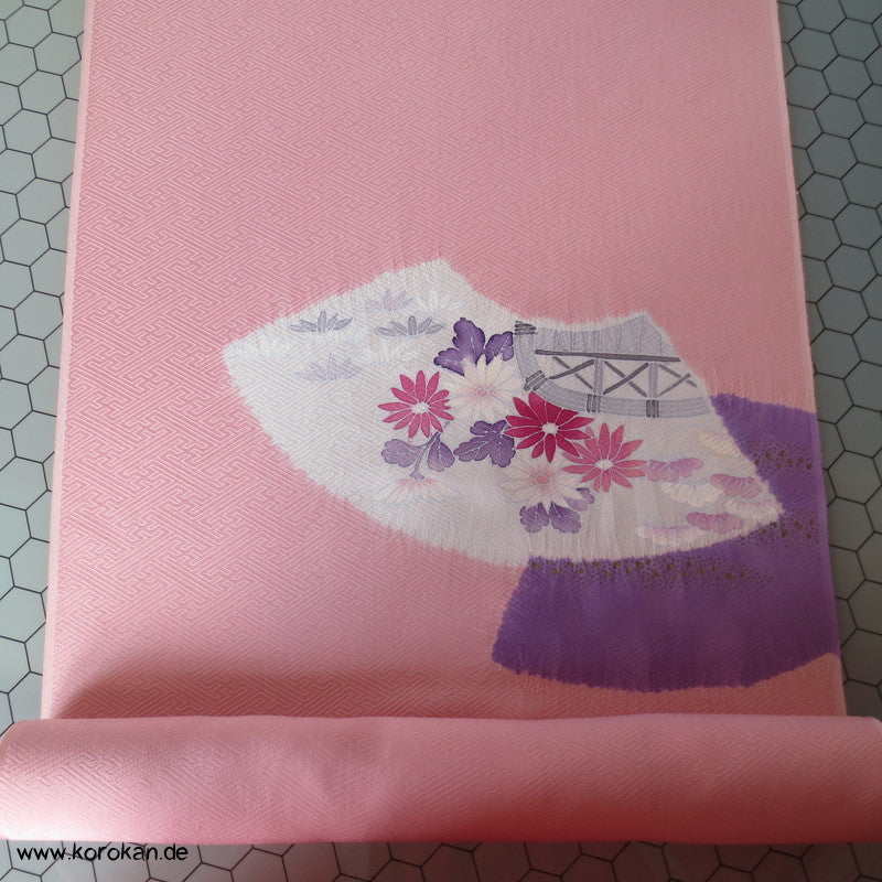 Shibori Fächer Tanmono auf Sayagata Rinzu Seidendamast