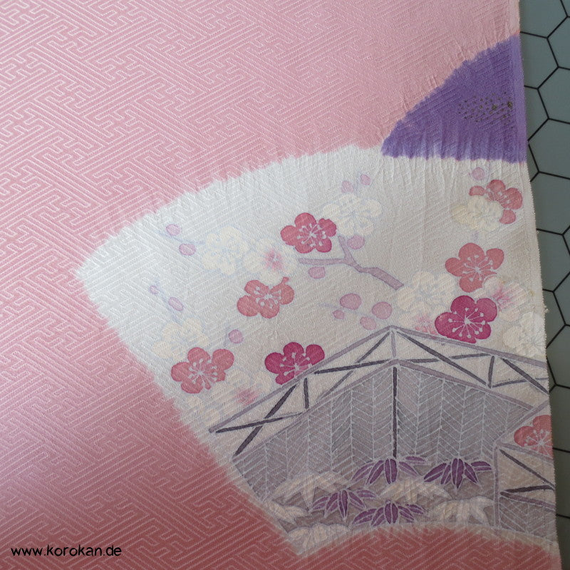 Shibori Fächer Tanmono auf Sayagata Rinzu Seidendamast