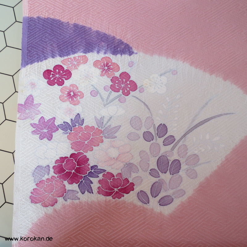 Shibori Fächer Tanmono auf Sayagata Rinzu Seidendamast