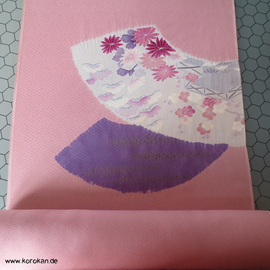 Shibori Fächer Tanmono auf Sayagata Rinzu Seidendamast