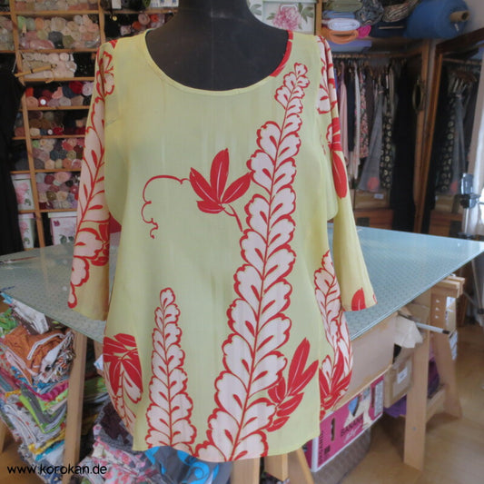 Langarm Blusenshirt hellgelbe Kimono Seide