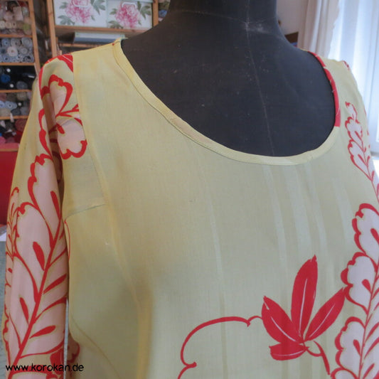 Langarm Blusenshirt hellgelbe Kimono Seide