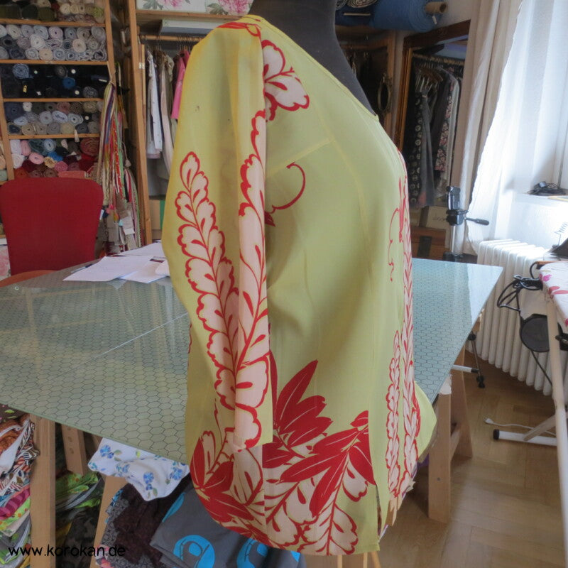 Langarm Blusenshirt hellgelbe Kimono Seide
