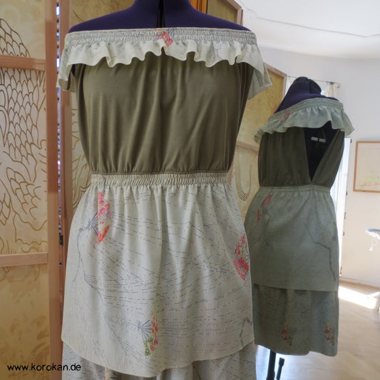 Carmen top aus Baumwolljersey und Kimono Seidenkrepp
