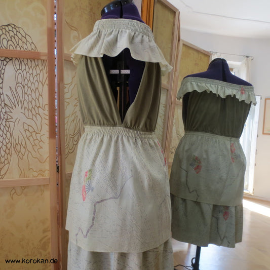 Carmen top aus Baumwolljersey und Kimono Seidenkrepp
