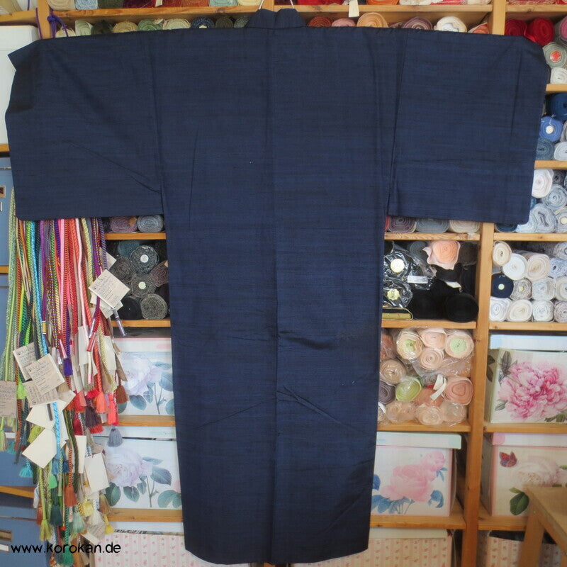Tsumugi Seiden Komon Kimono, schwarzblau meliert