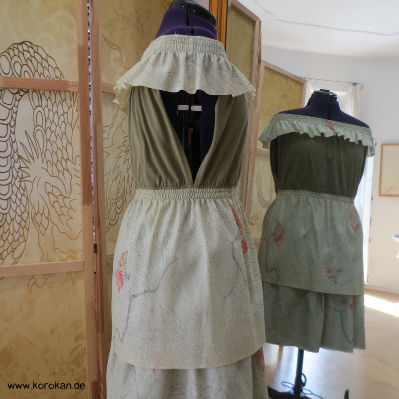 Carmen top aus Baumwolljersey und Kimono Seidenkrepp
