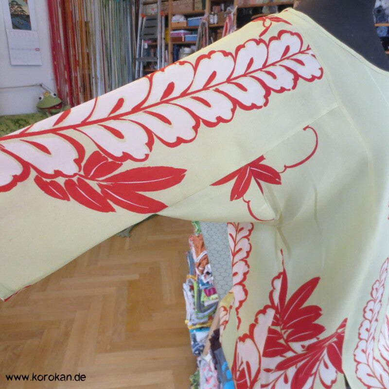 Langarm Blusenshirt hellgelbe Kimono Seide