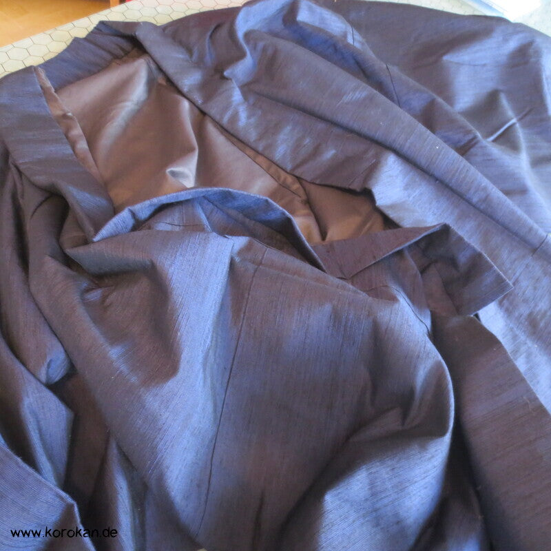 Tsumugi Seiden Komon Kimono, schwarzblau meliert
