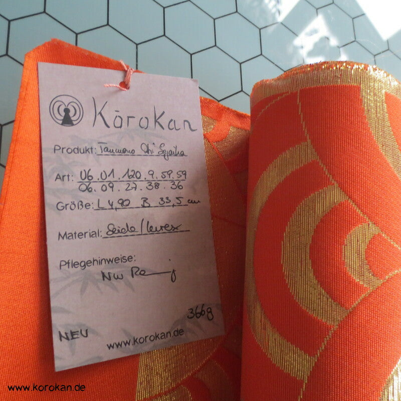 Segaiha Wellen golden orange Obi - Seidenbrokat