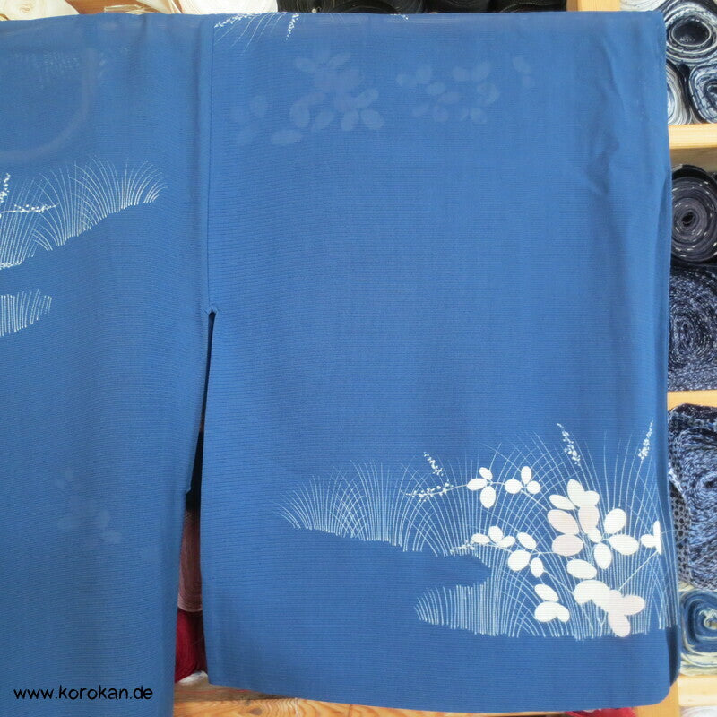 Nandina Gräser auf blau Hitoe Rho Seiden Kimono