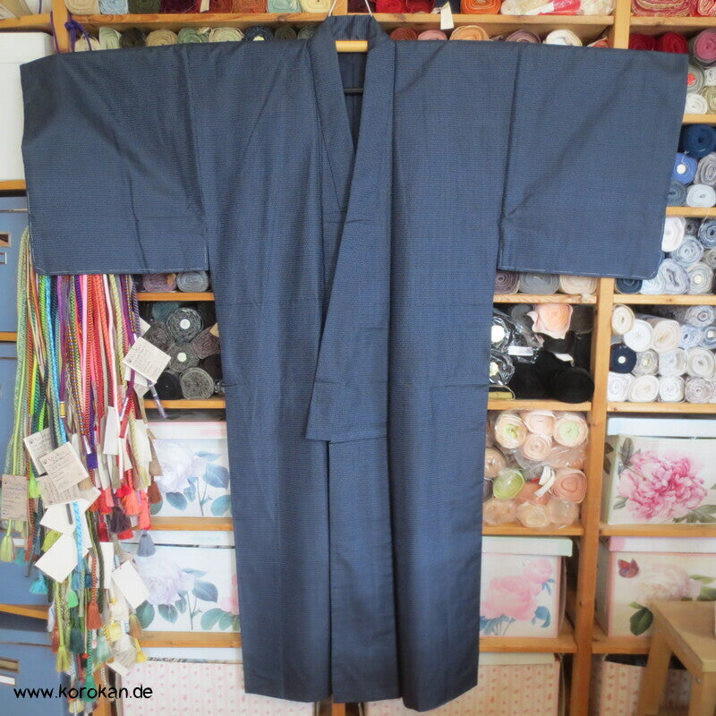 blauer Kikko Oshima Tsumugi Seiden Komon Kimono