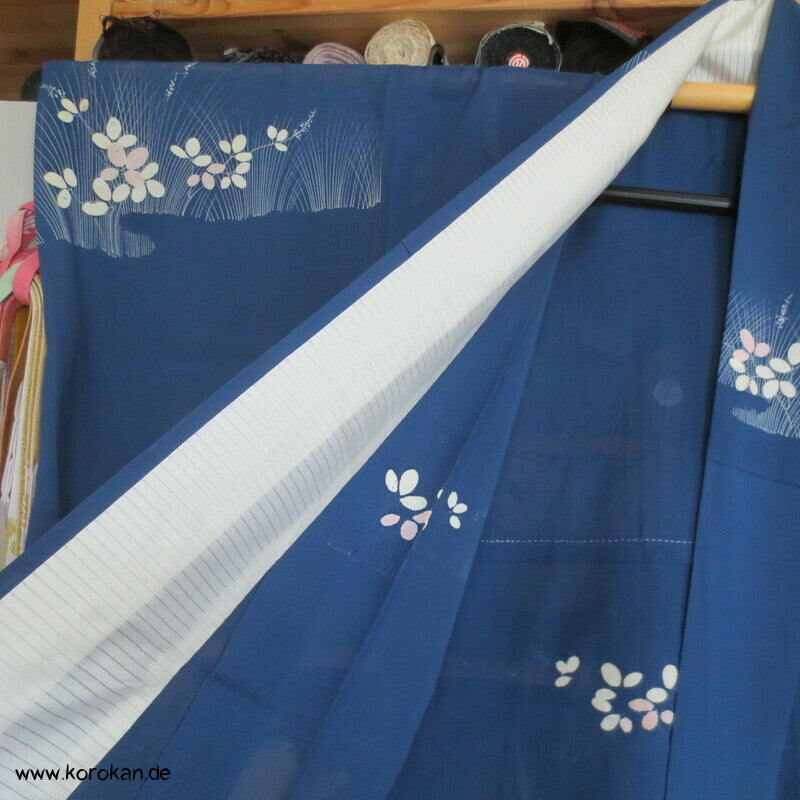 Nandina Gräser auf blau Hitoe Rho Seiden Kimono