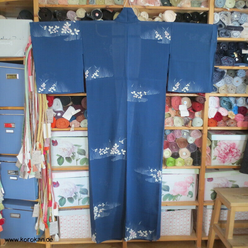Nandina Gräser auf blau Hitoe Rho Seiden Kimono