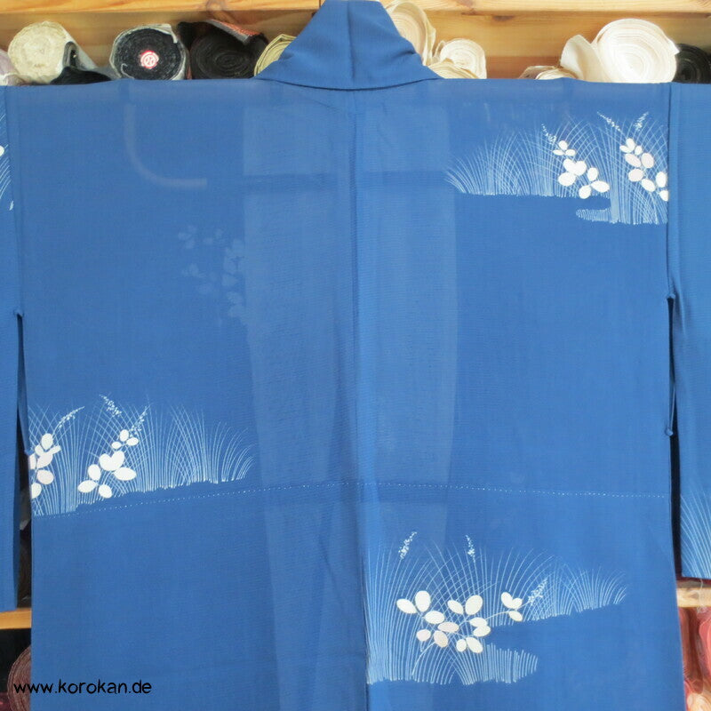Nandina Gräser auf blau Hitoe Rho Seiden Kimono