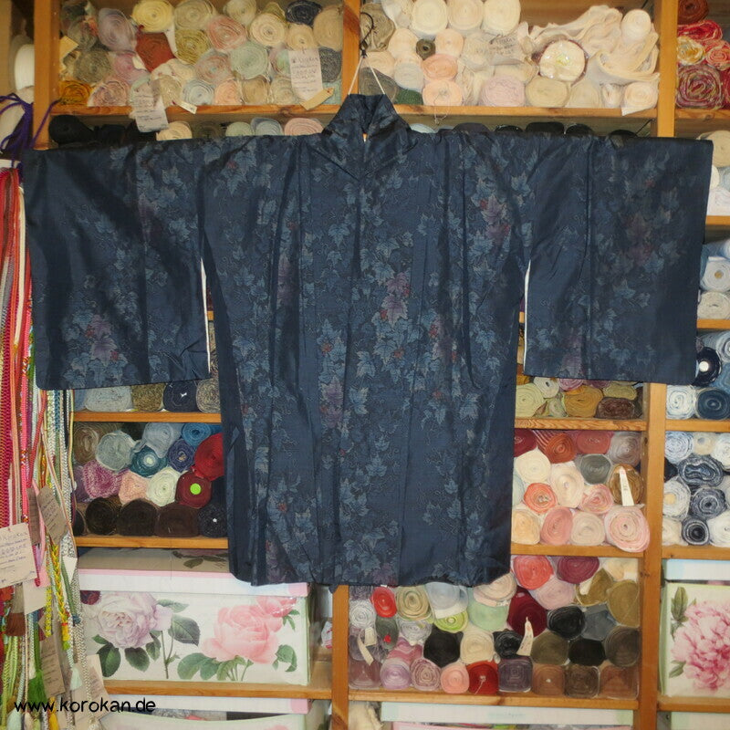 Dochugi Kimono Jacke feinste Kasuri Tsumugi mit Weinblätter und Trauben Muster