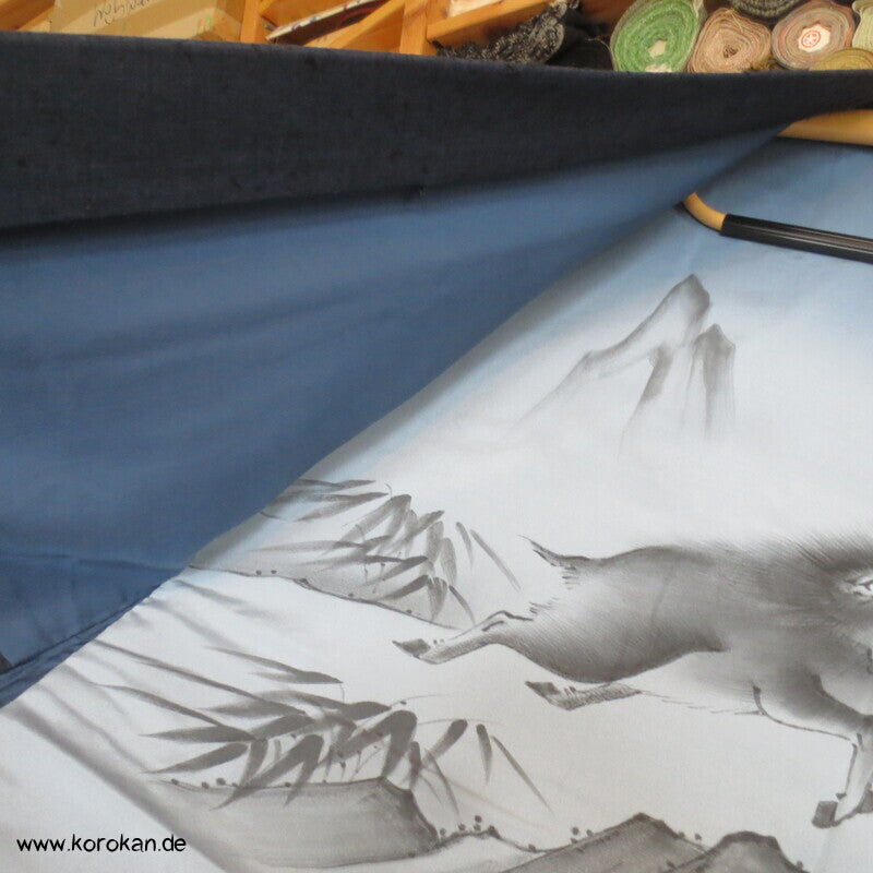 Fushi Tsumugi Seiden Haori Kimono Jacke, handgemaltes Wildschwein