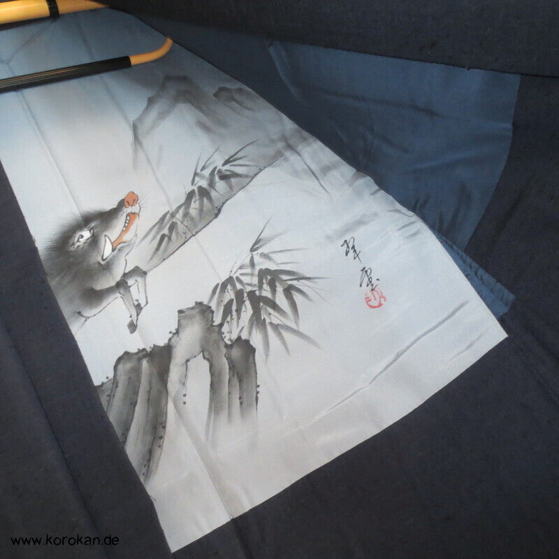 Fushi Tsumugi Seiden Haori Kimono Jacke, handgemaltes Wildschwein