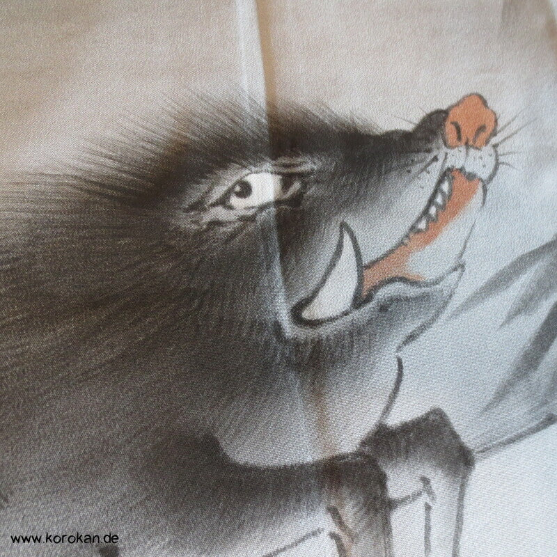 Fushi Tsumugi Seiden Haori Kimono Jacke, handgemaltes Wildschwein