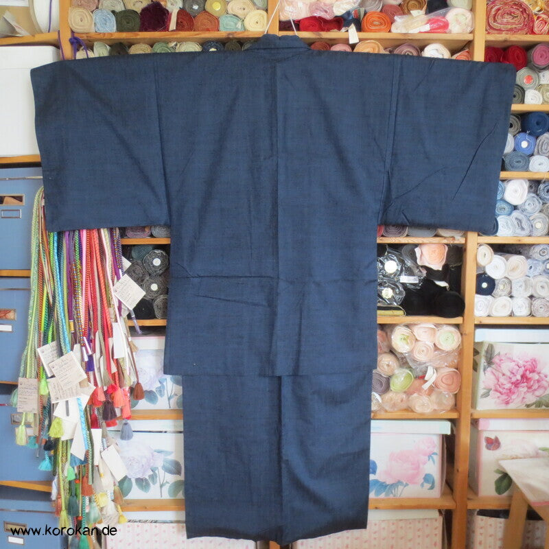 grob gewebtes Tsumugi Seiden Set Kimono und Haori, blau meliert