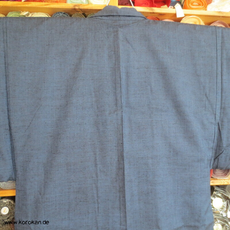 grob gewebtes Tsumugi Seiden Set Kimono und Haori, blau meliert