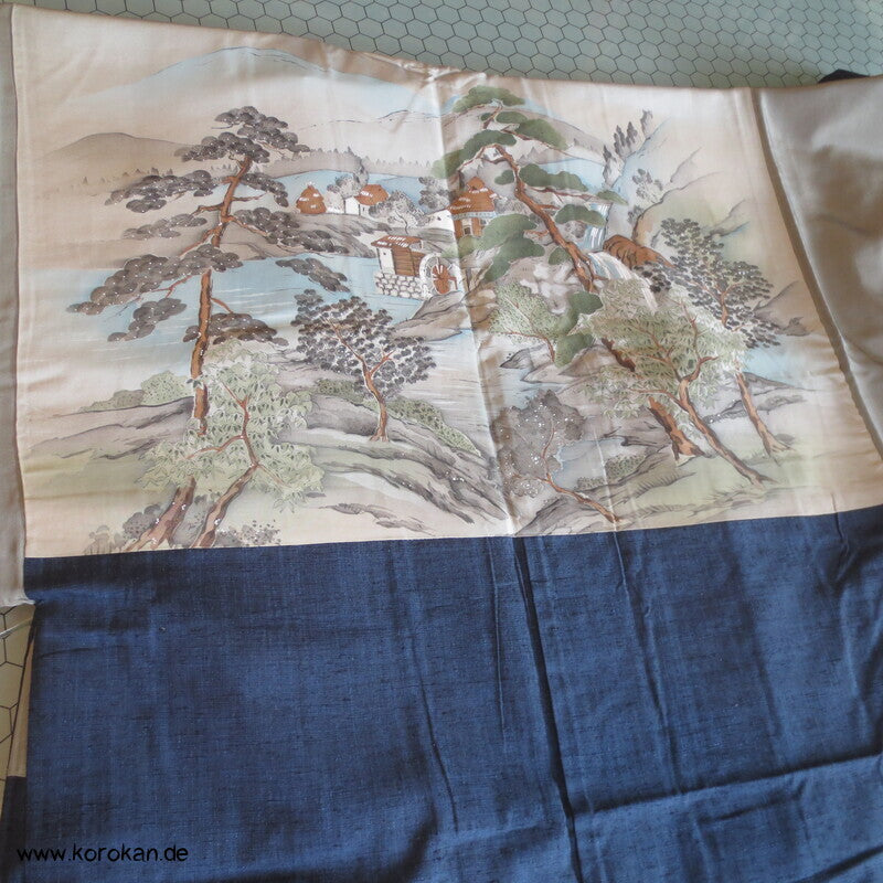 grob gewebtes Tsumugi Seiden Set Kimono und Haori, blau meliert