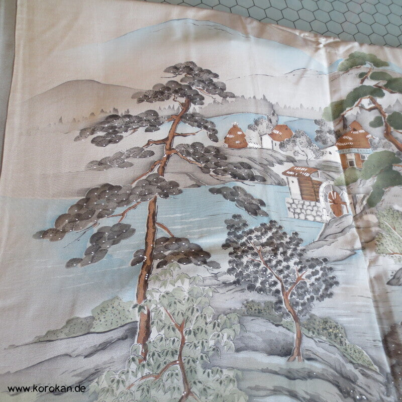 grob gewebtes Tsumugi Seiden Set Kimono und Haori, blau meliert