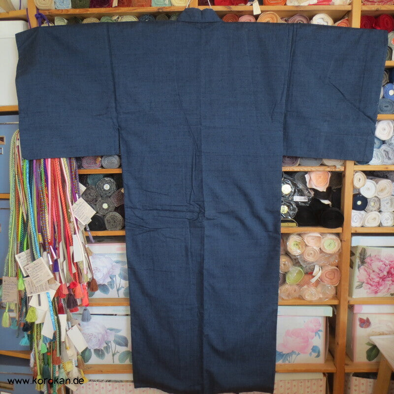 grob gewebtes Tsumugi Seiden Set Kimono und Haori, blau meliert