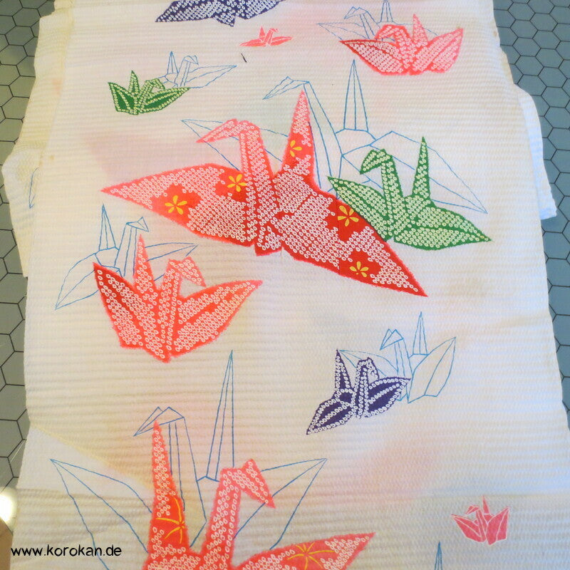 Seersucker Kinder Kimono Stoff, Origami Kraniche