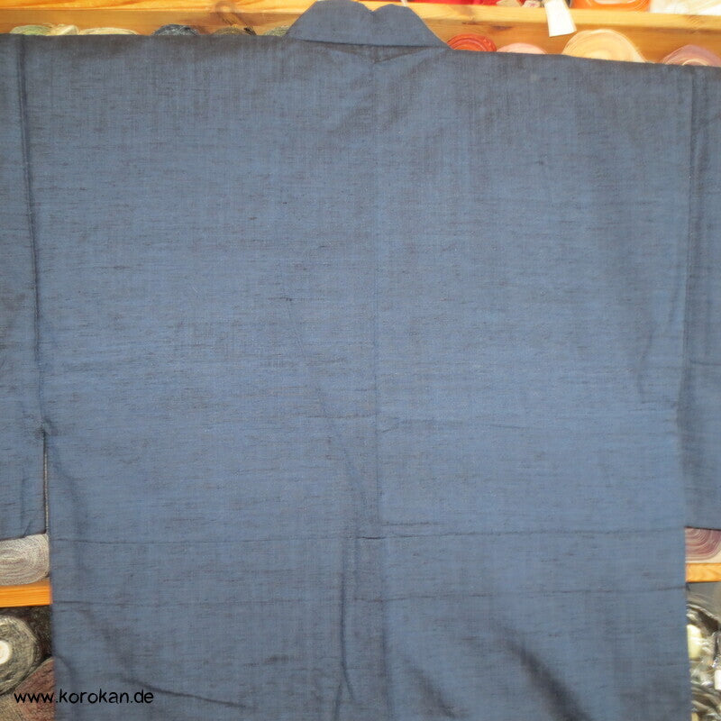 grob gewebtes Tsumugi Seiden Set Kimono und Haori, blau meliert