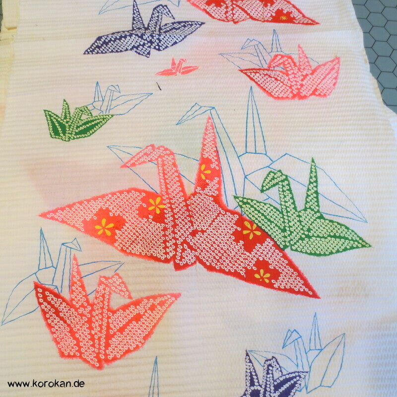Seersucker Kinder Kimono Stoff, Origami Kraniche