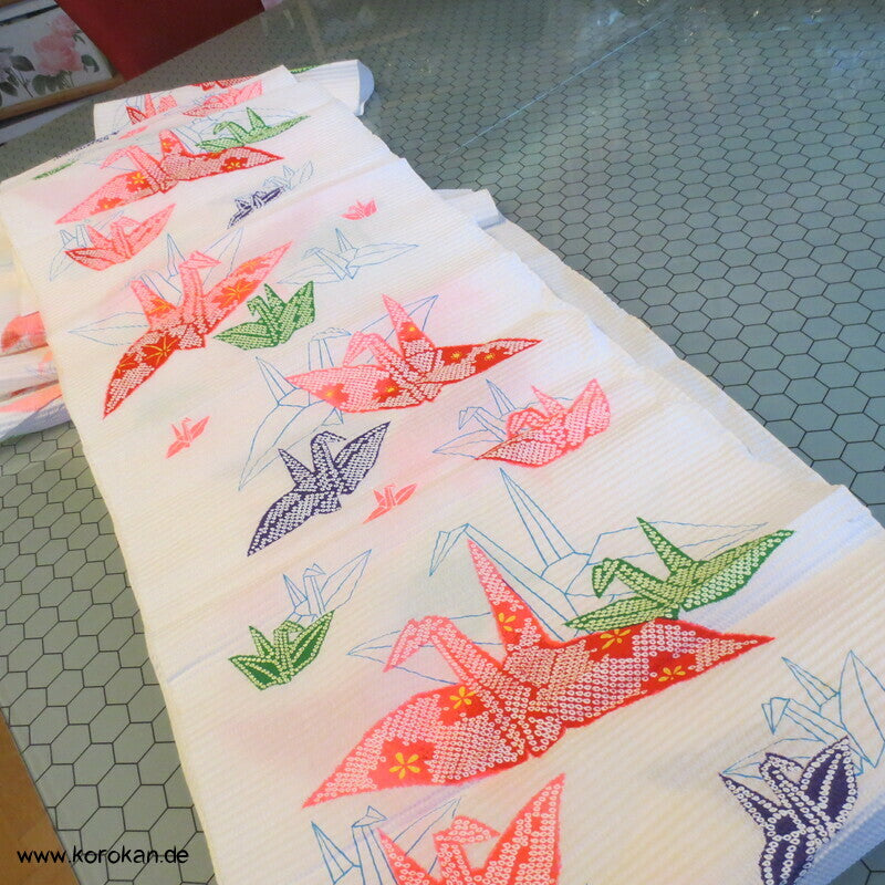 Seersucker Kinder Kimono Stoff, Origami Kraniche