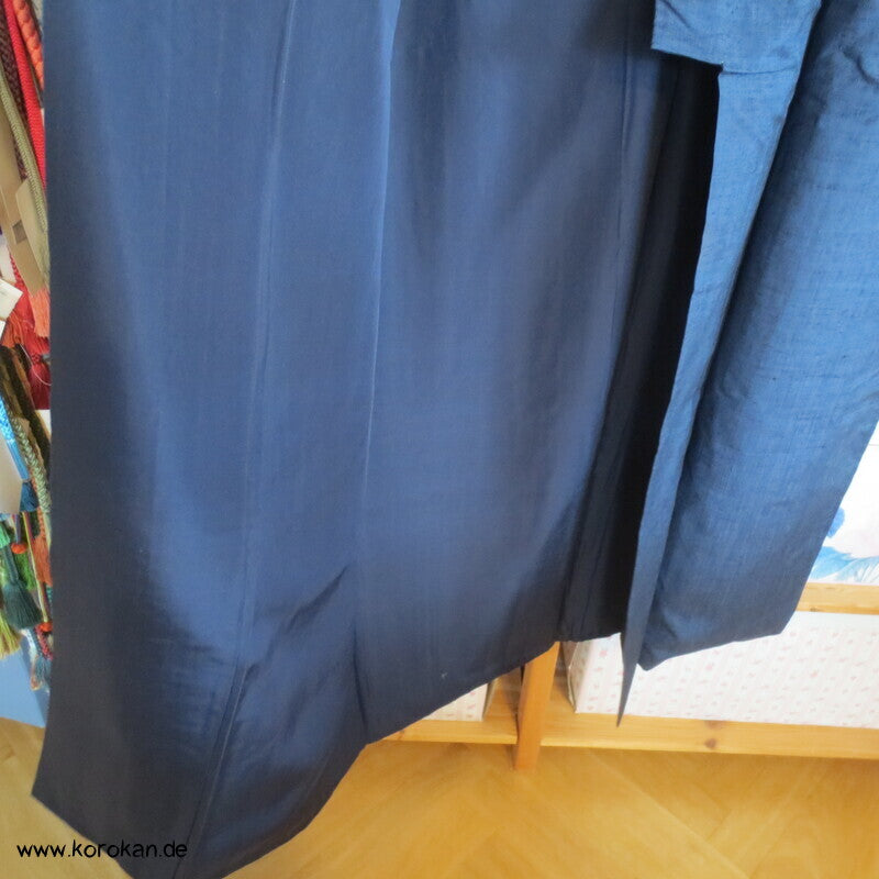 grob gewebtes Tsumugi Seiden Set Kimono und Haori, blau meliert