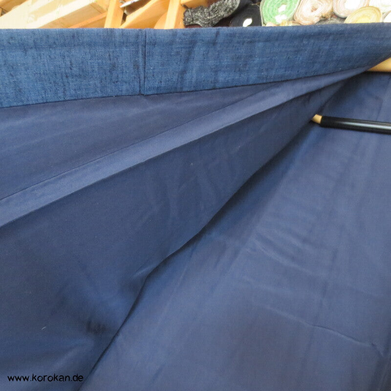 grob gewebtes Tsumugi Seiden Set Kimono und Haori, blau meliert