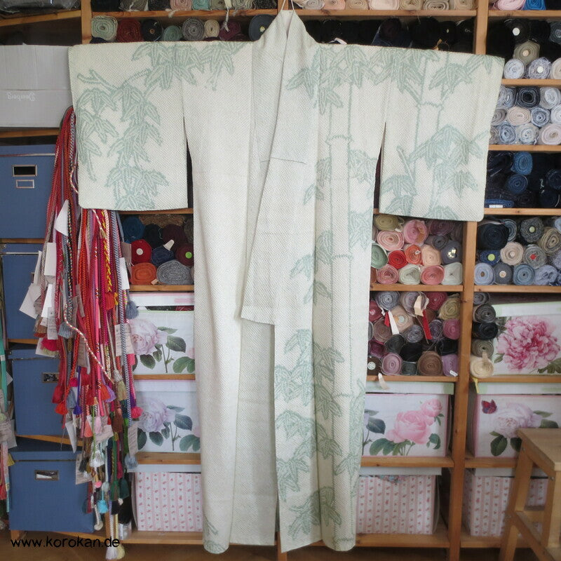 Full Shibori jade Bambus Homongi Seiden Kimono