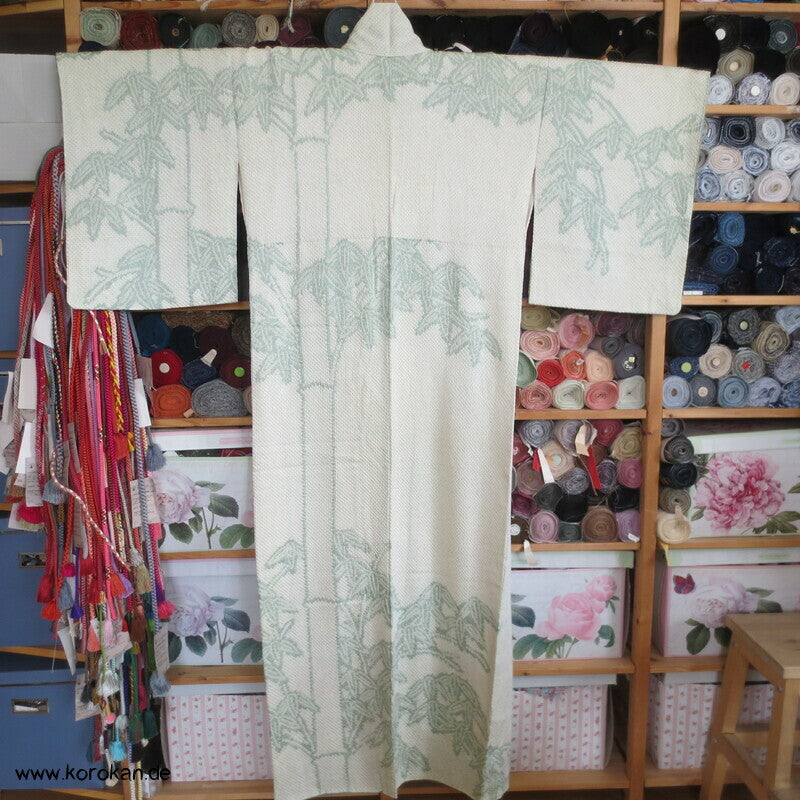 Full Shibori jade Bambus Homongi Seiden Kimono