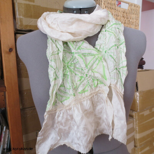 Shibori grünes Asanoha Obiage Rinzu Damast
