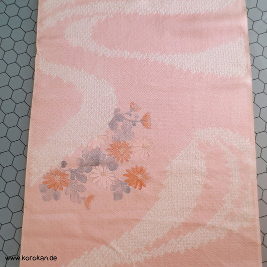 Shibori Flußlauf und Blüten Segaiha Damast japanische Kimono Seiden Stoffrolle