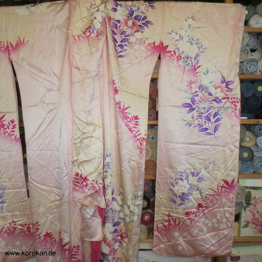 rosa, pink, lila Blumen Seiden Karieba für Furisode Kimono