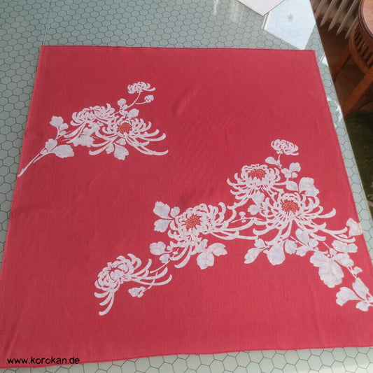 Furoshiki Japan Tragetuch, Fächer Chrysanthemen auf dunkelrot
